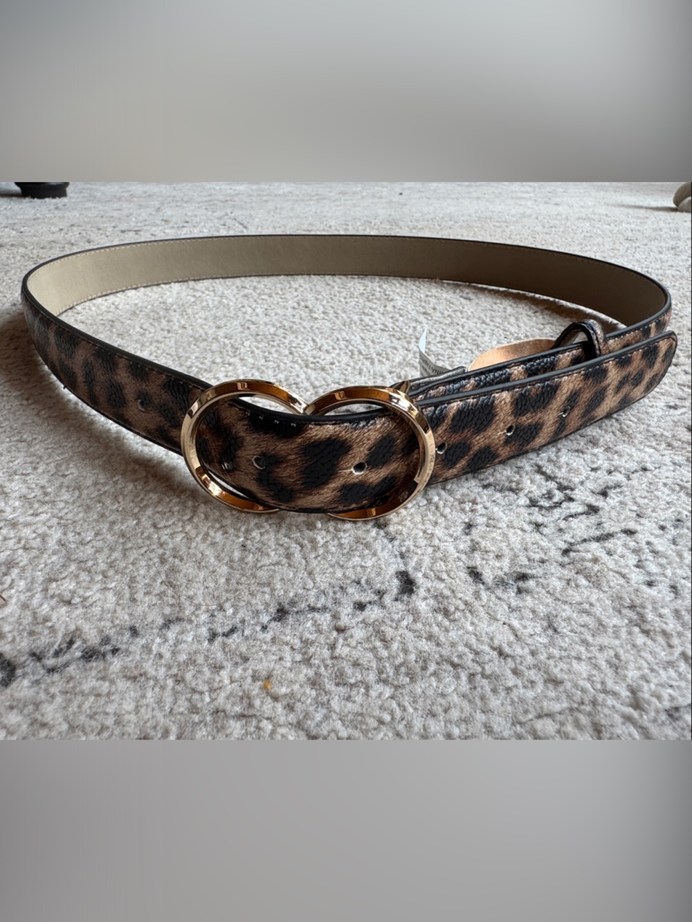 Vince Camuto Leopard Print Belt with Gold Double-Ring Buckle